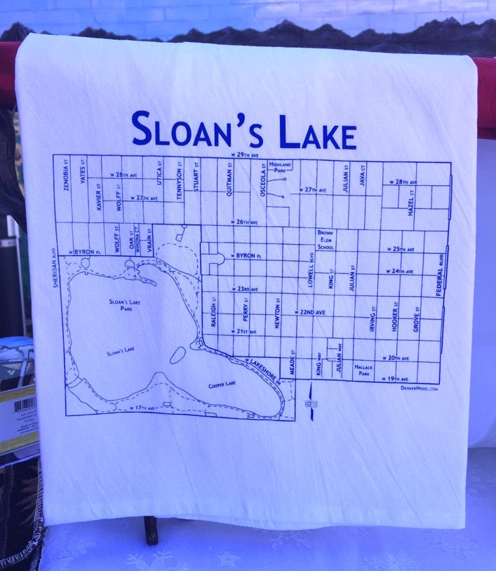 Sloan's Lake neighborhood map tea towel